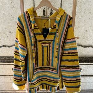 ALUNI MULTI COLOR HENLEY HOODED SWEATER